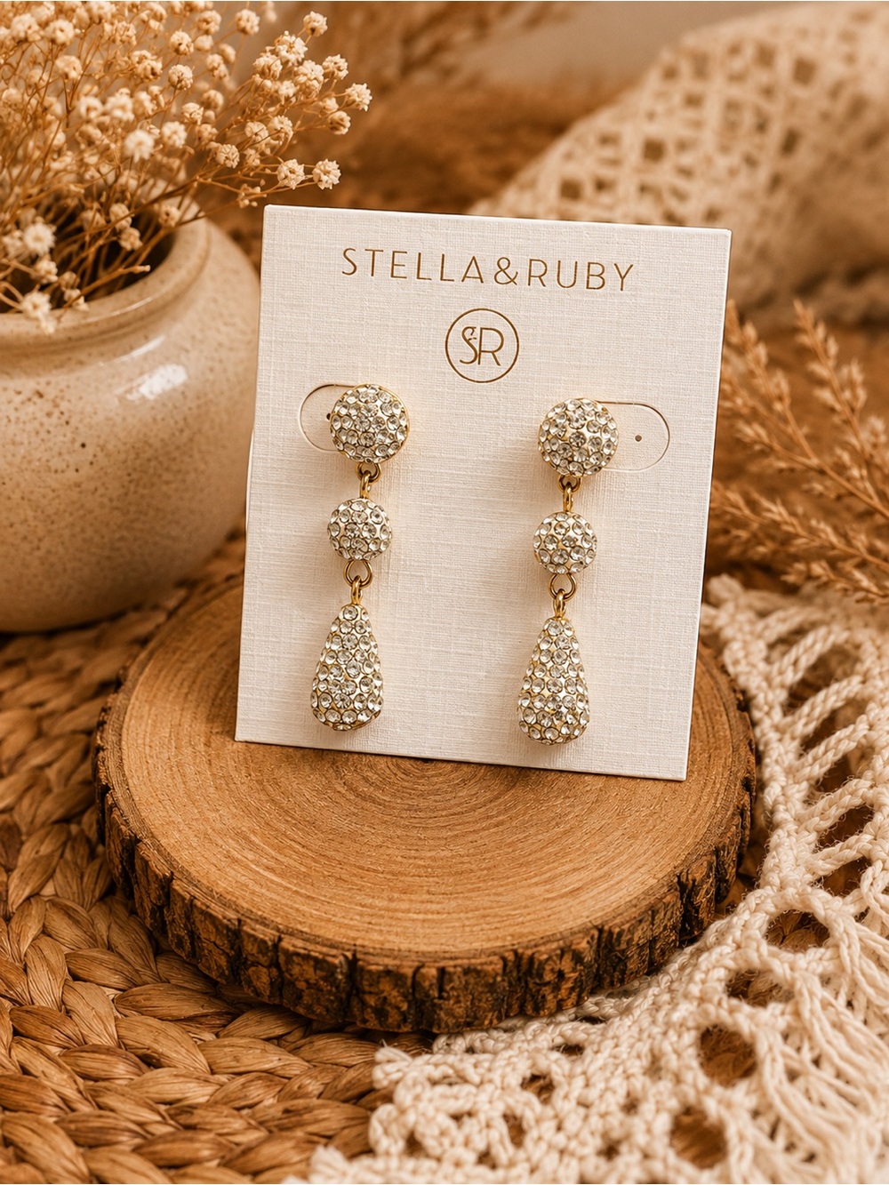 Stella & Ruby silver Crystal Teardrop Dangle Earrings - Champagne